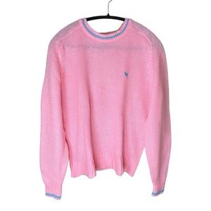 Vintage Golden Wings Pink Sweater with Embroidered Light Blue Horse Size Large